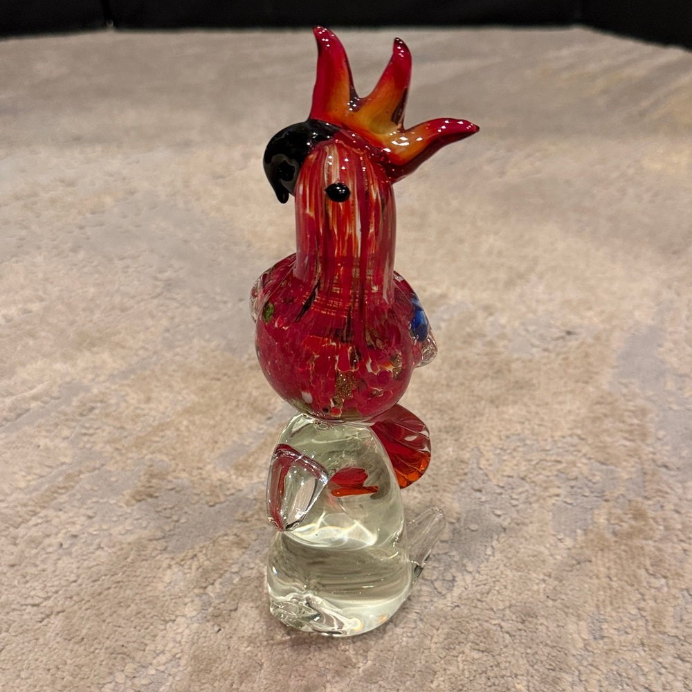 Heavy‎ Murano Style Art Glass Cockatoo 9.5 inches tall EUC